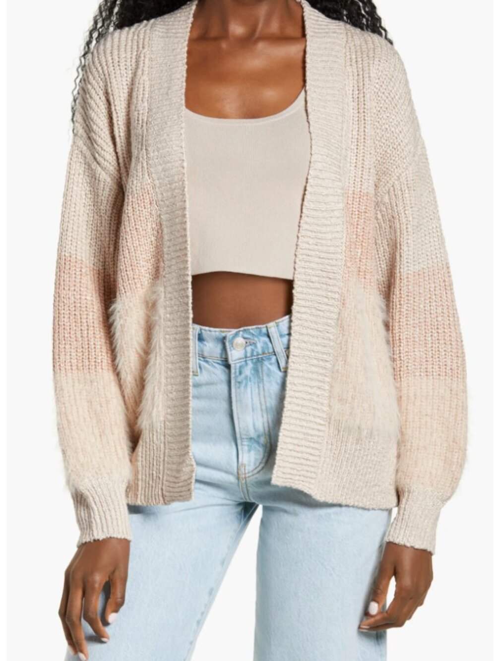 Chunky Knit Cardigan, Cream Colored, Feminine Style, Size Small